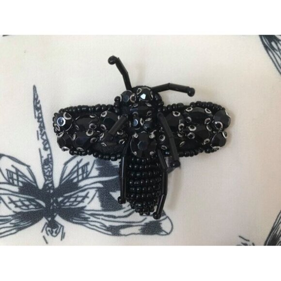 CURATE Trelise Cooper Short Sleeve Top Blouse Size Small Dragonfly Black Fringe - Picture 5 of 7